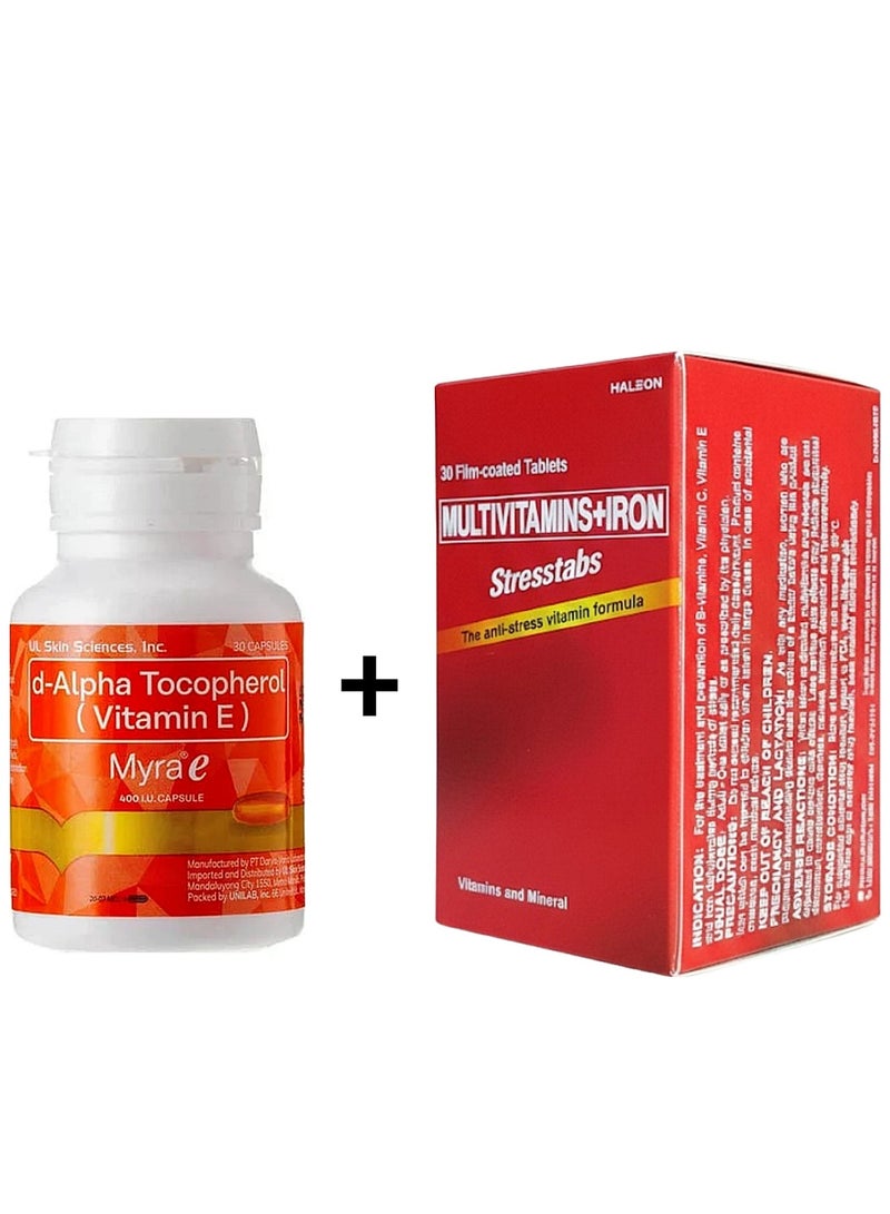سترس تابس Stresstabs Multivitamin + Iron 30 tablets and Miraye capsules 400 IU of Vitamin E 30 capsules - Image 1